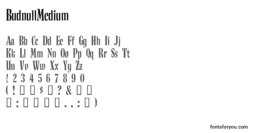 A fonte BudnullMedium – alfabeto, números, caracteres especiais