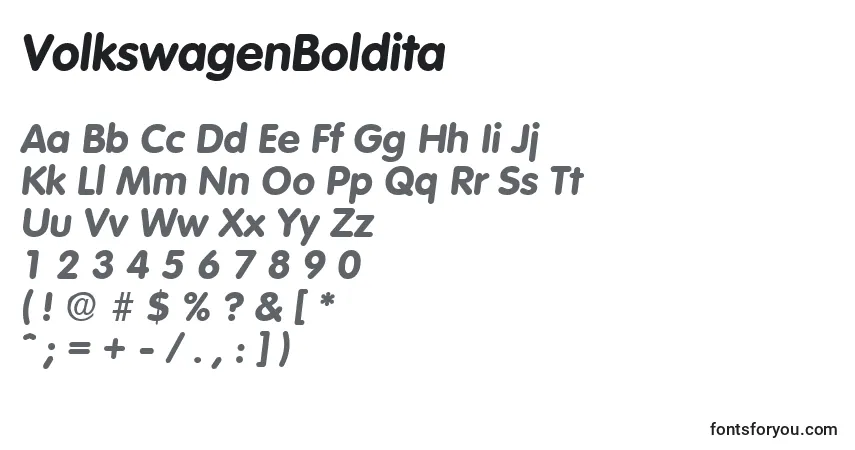 Шрифт VolkswagenBoldita – алфавит, цифры, специальные символы