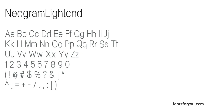 Czcionka NeogramLightcnd – alfabet, cyfry, specjalne znaki