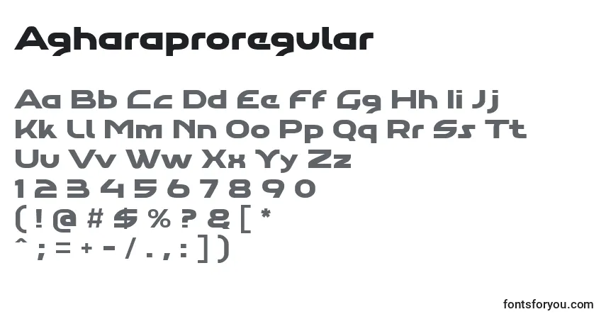 A fonte Agharaproregular – alfabeto, números, caracteres especiais