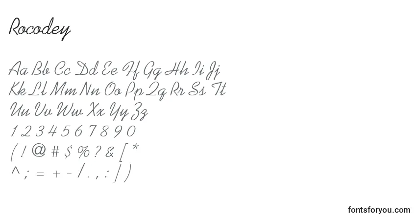 Schriftart Rocodey – Alphabet, Zahlen, spezielle Symbole