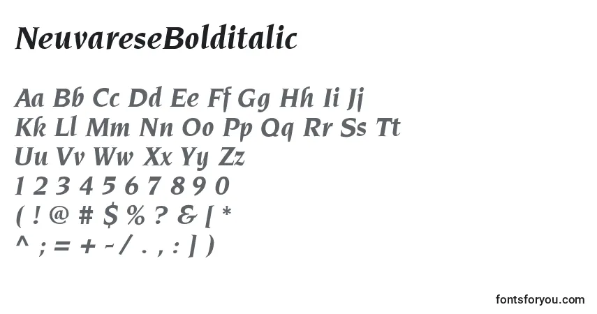 A fonte NeuvareseBolditalic – alfabeto, números, caracteres especiais