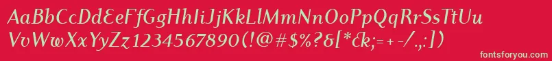 Fonte DyadisItcMediumItalic – fontes verdes em um fundo vermelho