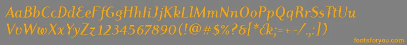 DyadisItcMediumItalic-Schriftart – Orangefarbene Schriften auf grauem Hintergrund