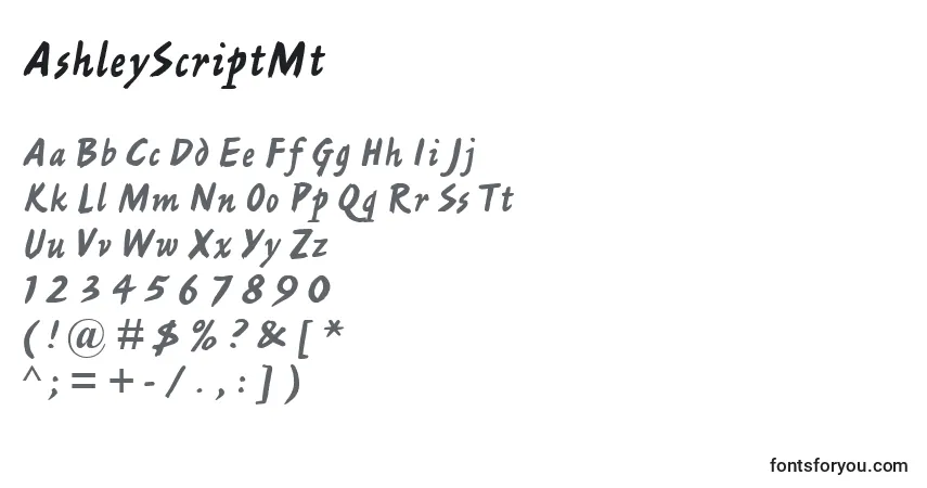 A fonte AshleyScriptMt – alfabeto, números, caracteres especiais