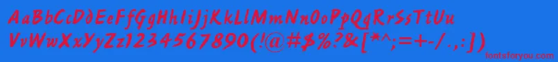フォントAshleyScriptMt – 赤い文字の青い背景
