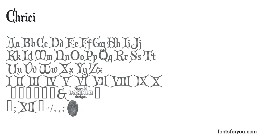 Czcionka Chrici – alfabet, cyfry, specjalne znaki