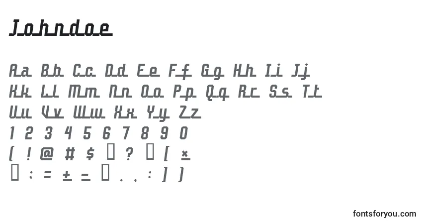 A fonte Johndoe – alfabeto, números, caracteres especiais