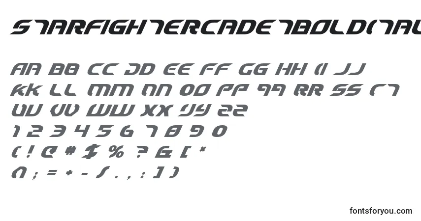 Шрифт StarfighterCadetBoldItalic – алфавит, цифры, специальные символы