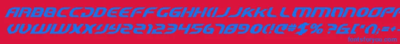 StarfighterCadetBoldItalic-Schriftart – Blaue Schriften auf rotem Hintergrund