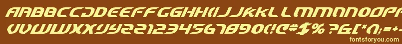 StarfighterCadetBoldItalic-Schriftart – Gelbe Schriften auf braunem Hintergrund