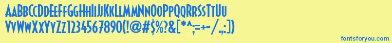 フォントDecoturaIcg – 青い文字が黄色の背景にあります。