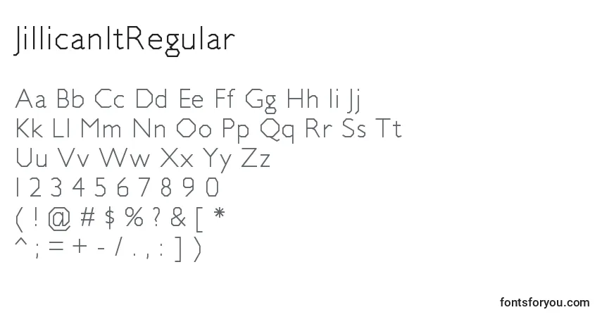 A fonte JillicanltRegular – alfabeto, números, caracteres especiais