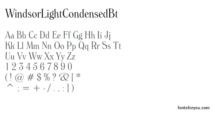 A fonte WindsorLightCondensedBt – alfabeto, números, caracteres especiais
