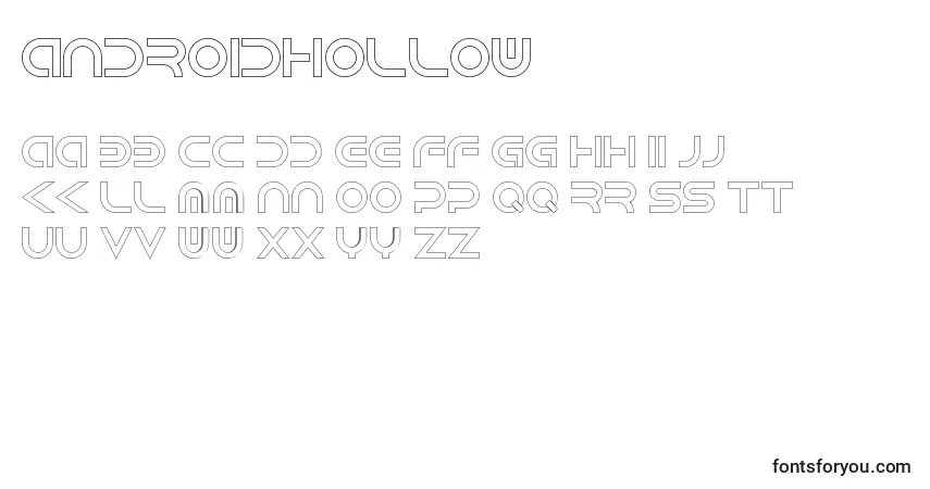 Czcionka AndroidHollow – alfabet, cyfry, specjalne znaki