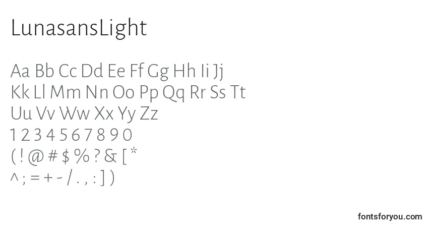 Шрифт LunasansLight – алфавит, цифры, специальные символы
