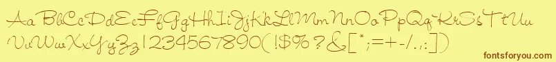 フォントJiffy – 茶色の文字が黄色の背景にあります。