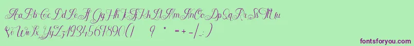 Weitere Informationen zur ChateauxDesOlives-Schriftart ChateauxDesOlives-Schriftart – Violette Schriften auf grünem Hintergrund