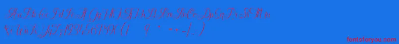 ChateauxDesOlives-Schriftart – Rote Schriften auf blauem Hintergrund