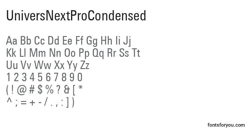 A fonte UniversNextProCondensed – alfabeto, números, caracteres especiais