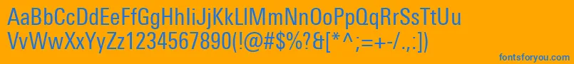 UniversNextProCondensed-Schriftart – Blaue Schriften auf orangefarbenem Hintergrund