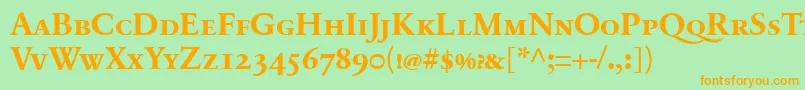 SabonnextLtBoldSmallCaps-Schriftart – Orangefarbene Schriften auf grünem Hintergrund