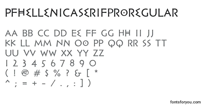 Czcionka PfhellenicaserifproRegular – alfabet, cyfry, specjalne znaki
