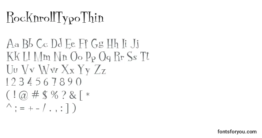 Шрифт RocknrollTypoThin – алфавит, цифры, специальные символы