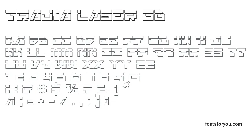 Czcionka Trajia Laser 3D – alfabet, cyfry, specjalne znaki