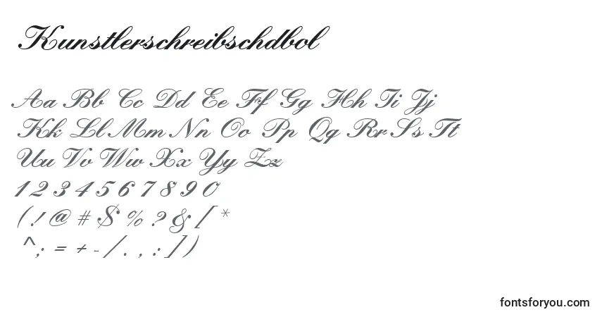 A fonte Kunstlerschreibschdbol – alfabeto, números, caracteres especiais