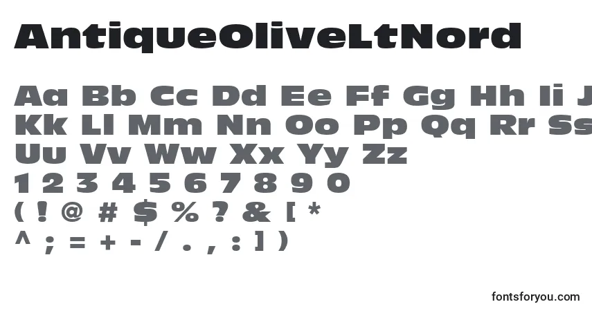 A fonte AntiqueOliveLtNord – alfabeto, números, caracteres especiais