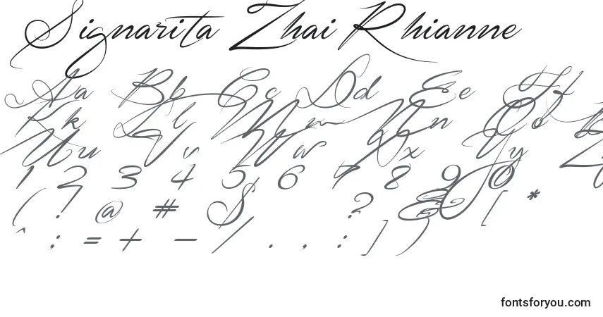 A fonte SignaritaZhaiRhianne – alfabeto, números, caracteres especiais