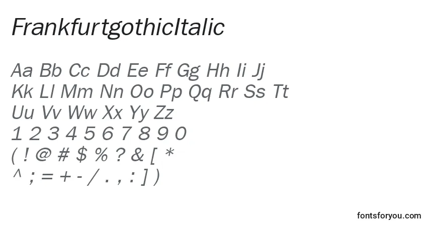 Schriftart FrankfurtgothicItalic – Alphabet, Zahlen, spezielle Symbole