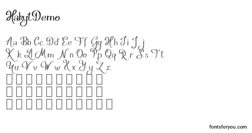 Schriftart HakytDemo – Alphabet, Zahlen, spezielle Symbole