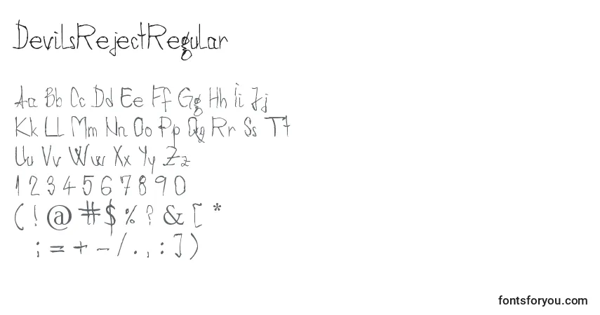 Czcionka DevilsRejectRegular – alfabet, cyfry, specjalne znaki