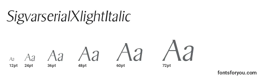 Größen der Schriftart SigvarserialXlightItalic
