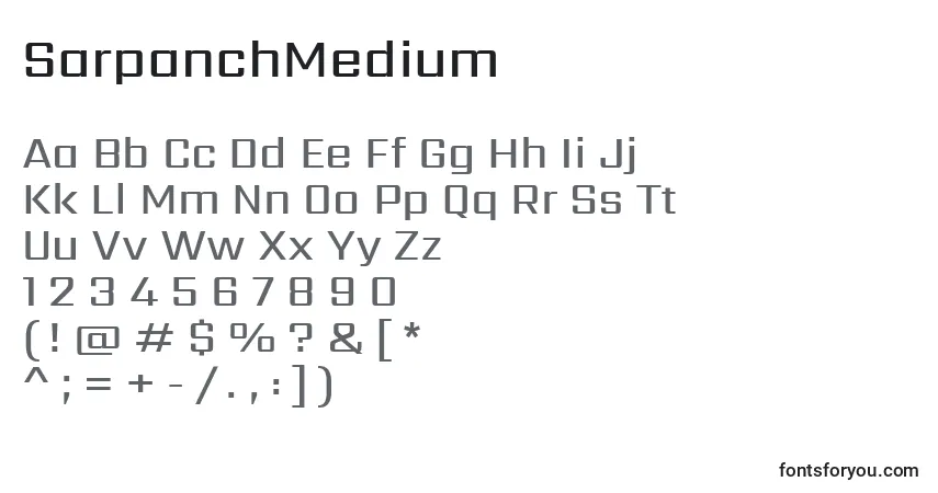 A fonte SarpanchMedium – alfabeto, números, caracteres especiais