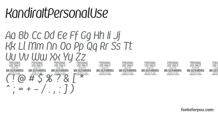 A fonte KandiraItPersonalUse – alfabeto, números, caracteres especiais