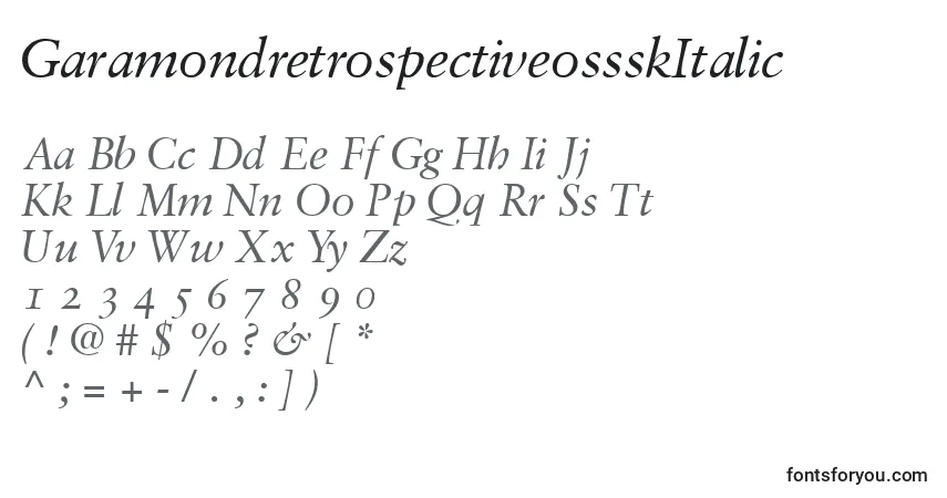 A fonte GaramondretrospectiveossskItalic – alfabeto, números, caracteres especiais