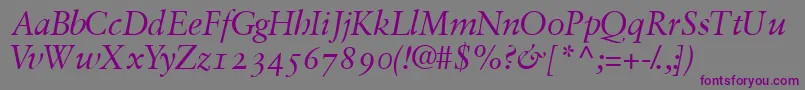 GaramondretrospectiveossskItalic-Schriftart – Violette Schriften auf grauem Hintergrund
