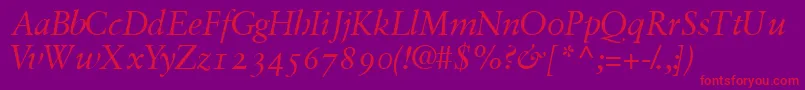 GaramondretrospectiveossskItalic-Schriftart – Rote Schriften auf violettem Hintergrund