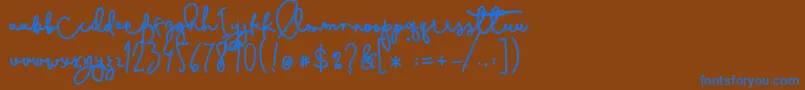 Cestlaisabelly-Schriftart – Blaue Schriften auf braunem Hintergrund