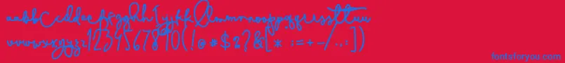 Cestlaisabelly-Schriftart – Blaue Schriften auf rotem Hintergrund