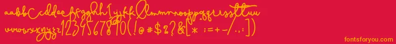フォントCestlaisabelly – 赤い背景にオレンジの文字