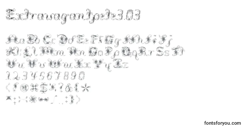 Czcionka Extravagantpete3.03 – alfabet, cyfry, specjalne znaki