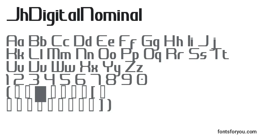 Schriftart JhDigitalNominal – Alphabet, Zahlen, spezielle Symbole