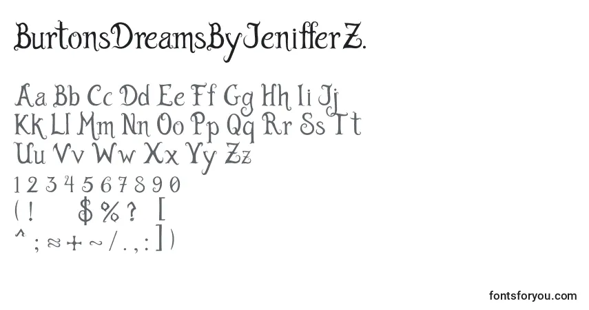 BurtonsDreamsByJenifferZ. Font – alphabet, numbers, special characters