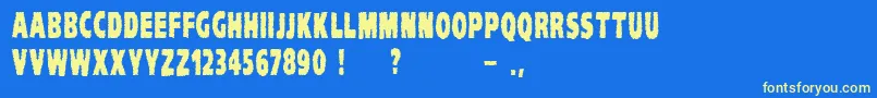 VtcKomikaheadlinerchewdup Font – Yellow Fonts on Blue Background