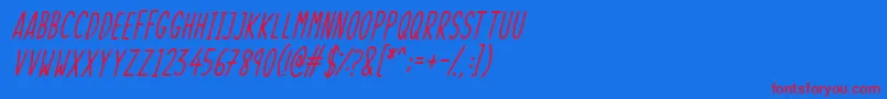 SkinnyThingsItalic-Schriftart – Rote Schriften auf blauem Hintergrund