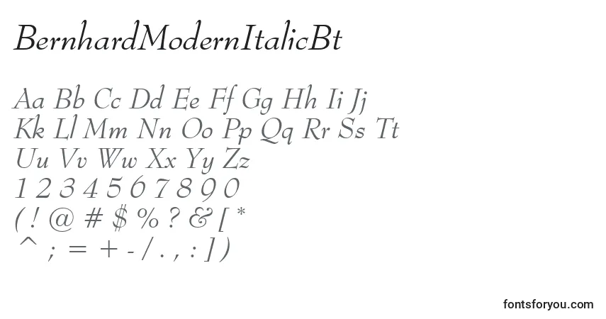 Czcionka BernhardModernItalicBt – alfabet, cyfry, specjalne znaki